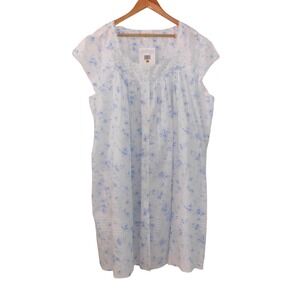 NEW Eileen West Cotton Lawn Nightgown Blue White Floral Button Front Size 3X